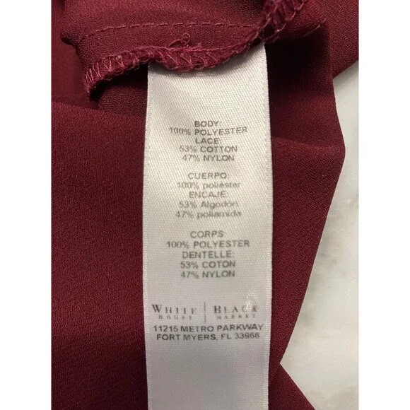 White House Black Market Sz 0 Maroon Long Sleeve Lace Insert Blouse - Picture 3 of 7